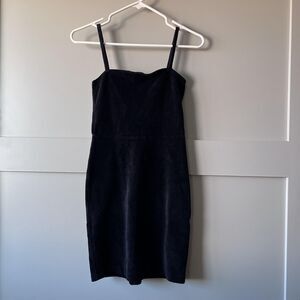 Forever 21 Dress Womens Small Black Corduroy Sheath Bodycon Velvet Back‎ Strappy
